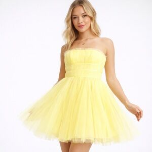New! ASOS Lemon Yellow Bandeau Tulle Mini Dress Size 6